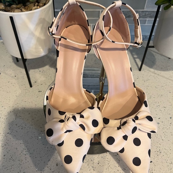 Satin Polka Dot Pattern Bow Decor Ankle Strap Pumps - Picture 4 of 11